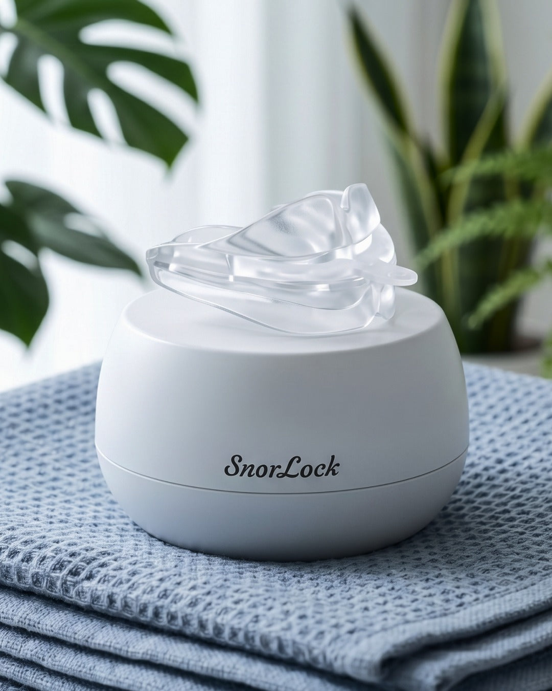 SNOR LOCK mouth guard on its storage case