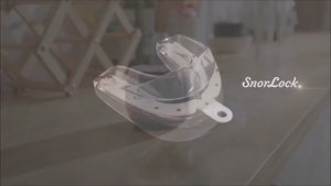 Molding SNOR LOCK at home: hot water, bite down, cold water, then wearing it to bed